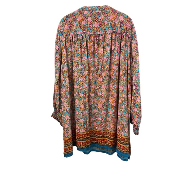 NATURAL LIFE Multicolor Floral Dara V Nexk Tunic Dress with Tassels Size XL - Picture 2 of 9